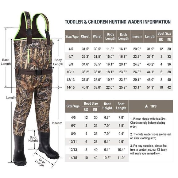 LaCrosse RealTree Camouflage Neoprene Waders in Youth Size 6-7 / Boot Size 2 - Picture 10 of 10